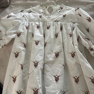 White Blouse with Brown Bull Print
